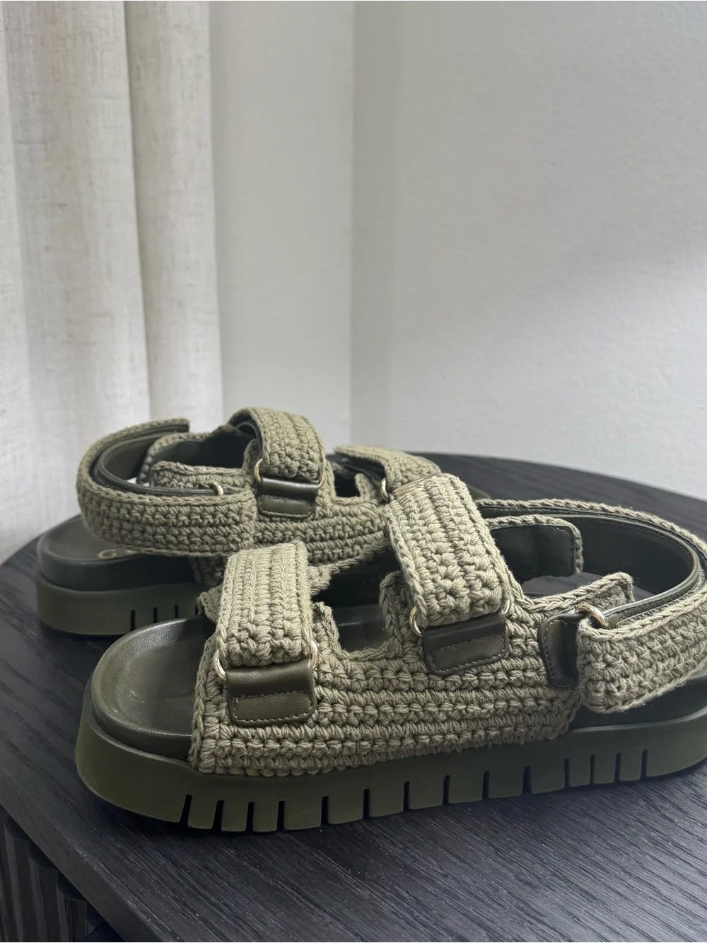 Gucci GG Crochet Platform Dad Strap Sandals Green 37